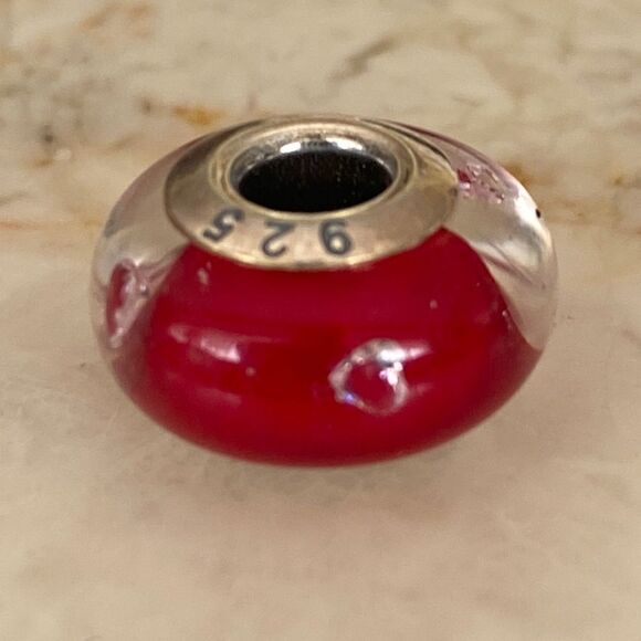 925 Sterling Silver Murano Glass Crystal Heart Charm Bead Pandora Compatible - Picture 3 of 6